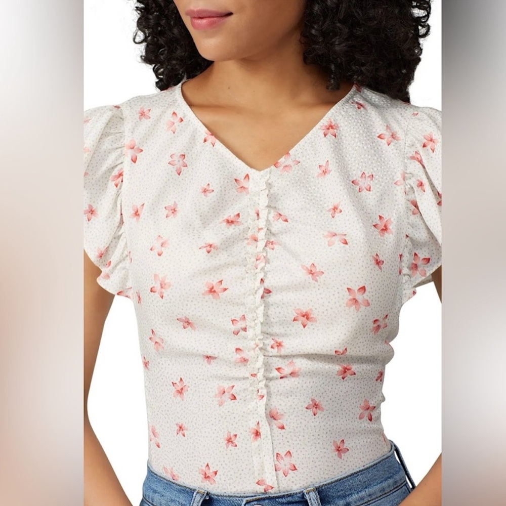 Rebecca Taylor Maui Fleur Dot Floral Silk Blend Ruffle Blouse Size 4 Romantic - Picture 1 of 10